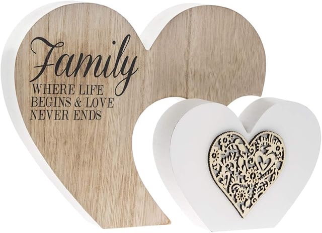 The Leonardo Collection Laser Cut Woodcraft Heart Plaque - Family - where life begins and love never ends