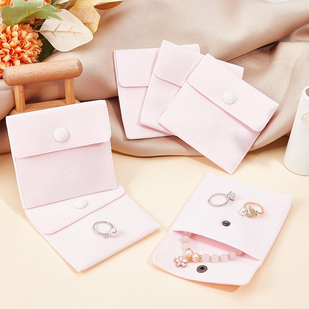 Beebeecraft 6Pcs Jewelry Pouch Pink Velvet Cloth Pouches Gift Storage Bag with Snap Fastener for Jewelry Necklace Bracelet Packing 10x10cm//3.94x3.94Inch