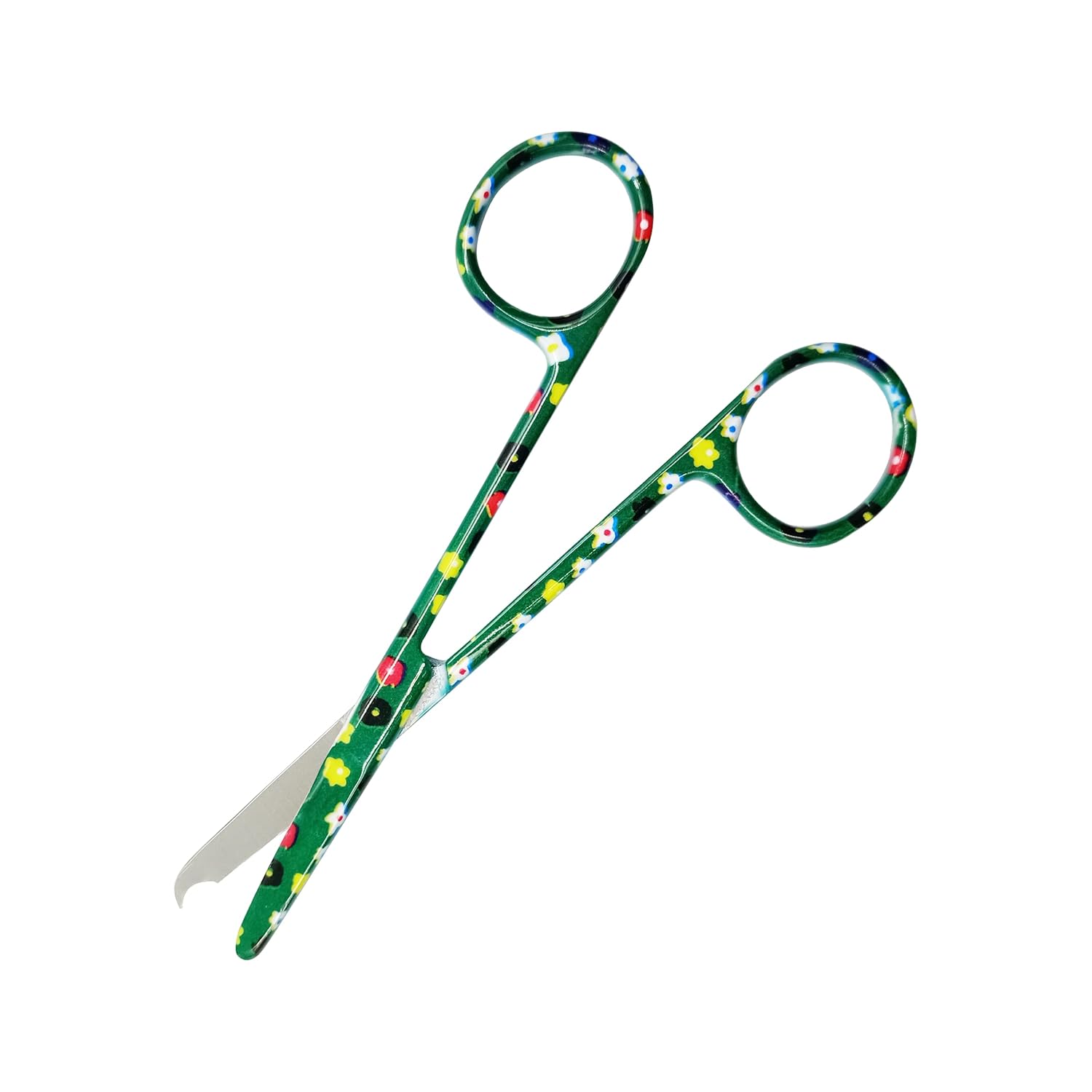 Cynamed Suture Stitch Scissors 4.5" with Crescent Delicate Hook- Perfect for Suture Removal, First Aid, EMS Training and More Premium Quality Instrument- Stainless Steel (Flower, Green)