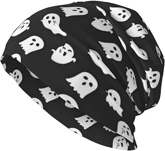 Cute Halloween Ghost Slouchy Beanie Chemo Hat Cancer Headwear Knitted Skull Cap Headgear Gifts for Men Women Teenager Multicoloured