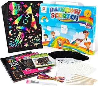 Mocoosy 140PCS Scratch Art Paper Set for Kids, Rainbow Magic Scratch Art Combo Include Black Scratch Off Paper Sheets, Scratch Notebook, Scratch Bookmarks Arts and Crafts for Kids Girls Gifts Age 3-10