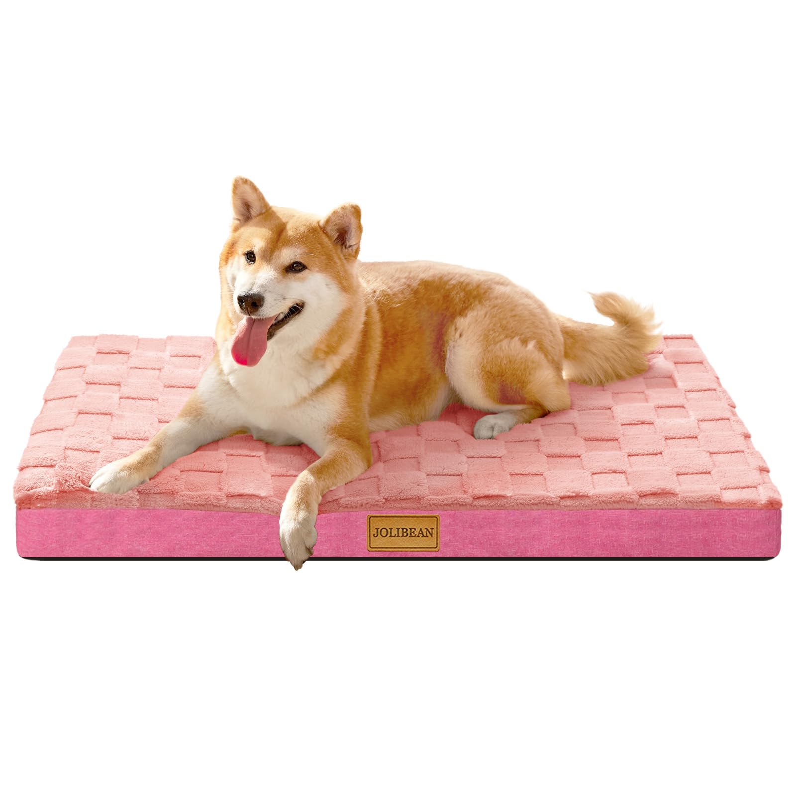 Jolibean Orthopedic Dog Bed Large Sized Dog 91X61cm, Waterproof Soft Comfortable Egg Crate Foam Large Pet Beds Crate Mat with Removable Washable Cover and Nonskid Bottom, Pink