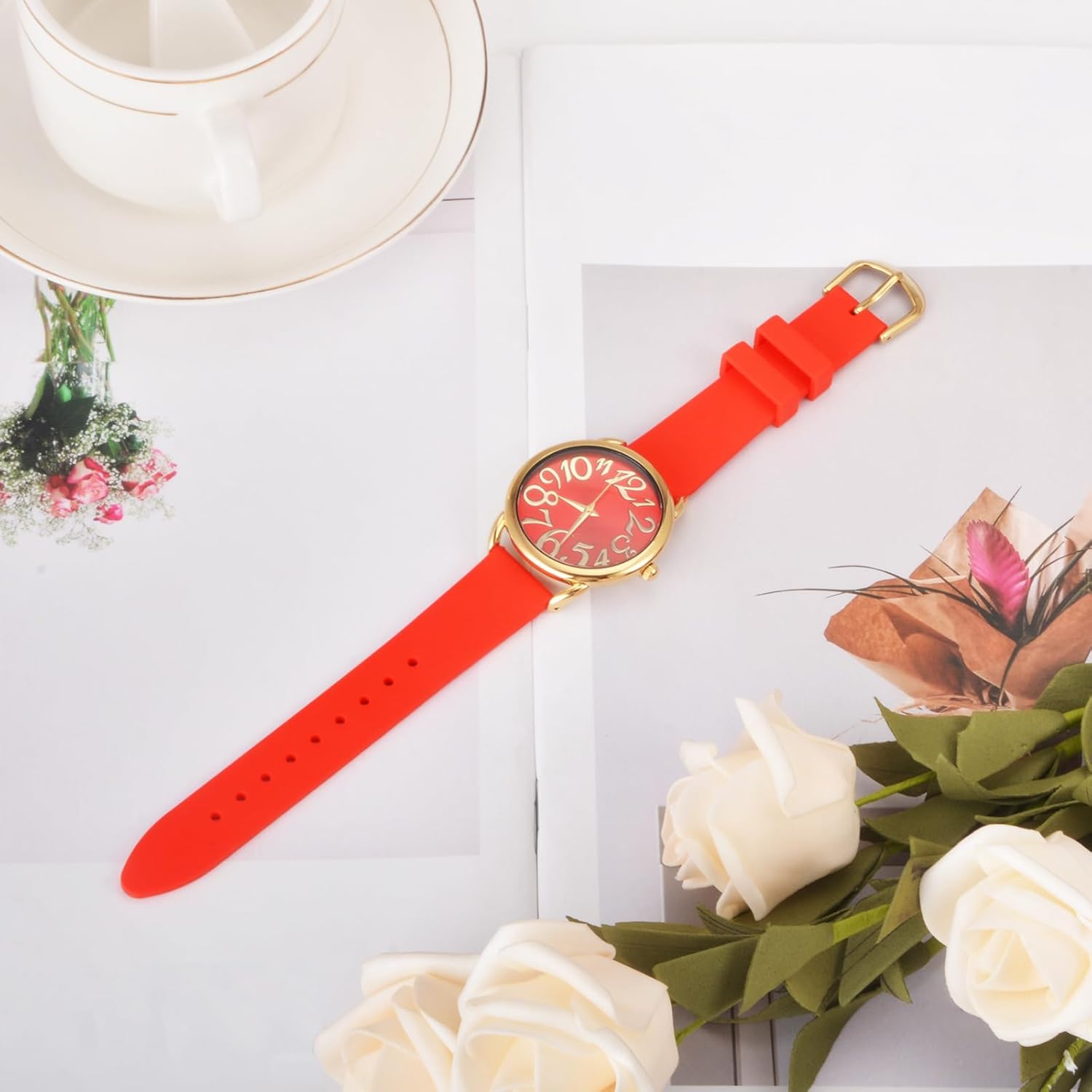 Bisley Watch for Women Big Face Colorful Arabic Numeral Easy to Read Soft Silicone Strap Watch