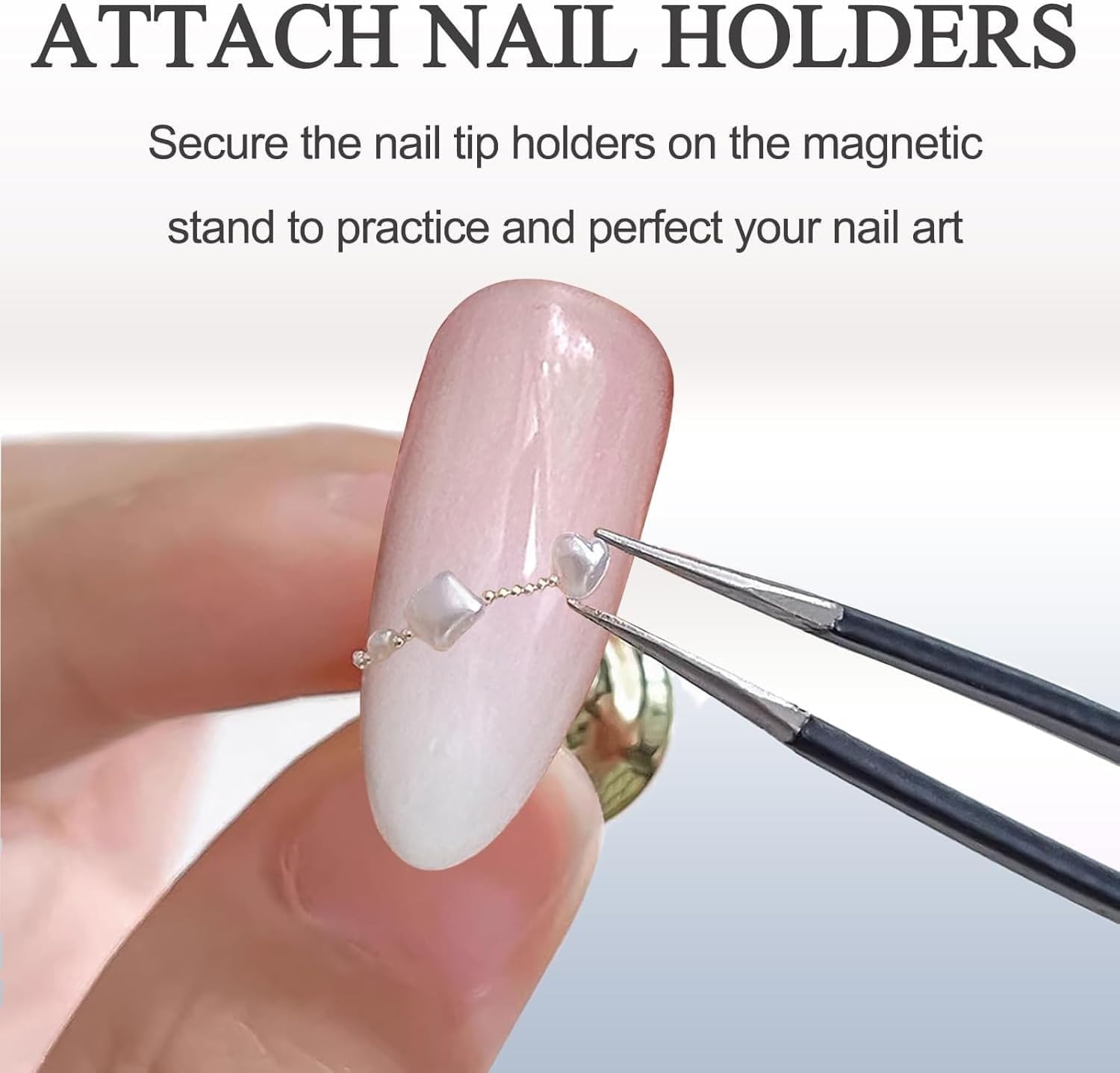 Nail Stand for Press On Display Practice for Acrylic Nails, Magnetic Fake Nail Tips Holder for Nails Painting Tools and Designs with Reusable Double-Sided Tape for Home DIY Art Salon Supplies (White)