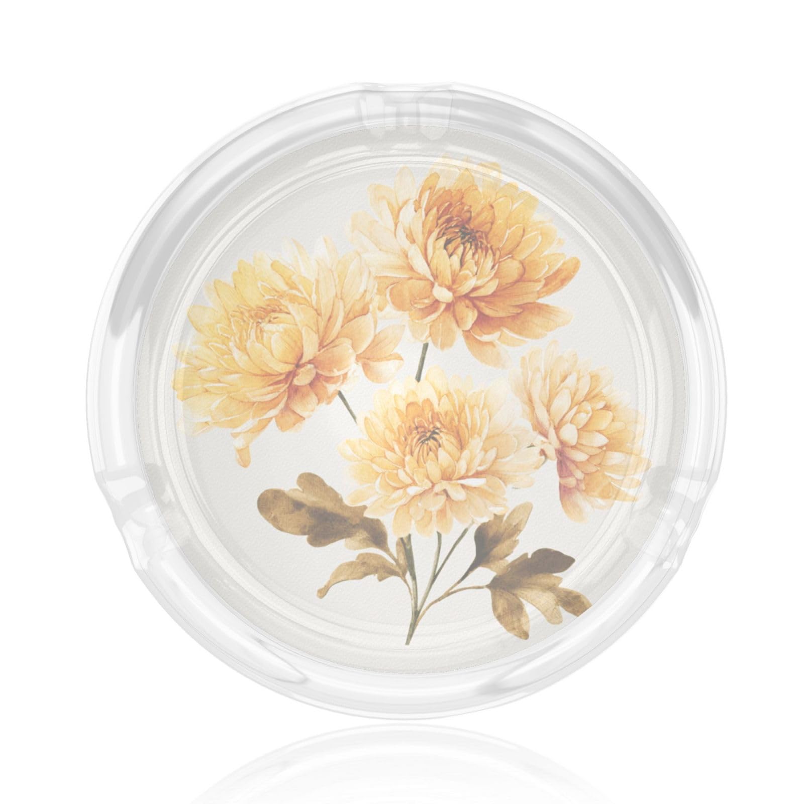 Yellow Flowers Bouquet Watercolor Glass Ashtray For Cigarettes Ash Trays Case For Home Office Decor