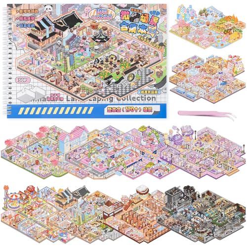 10PCS Big Size Stickers Scene Books DIY 3D House Scenes Sticker Book Make Your Own Scene House Stickers Therapy for Adults Relief Stress Pass Time (Style3)