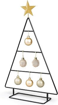 16 Inch Metal Xmas Christmas Tabletop Ornament Christmas Tree Shaped Display Stand Holder Black Ornament Display Stand for Balls Decorations