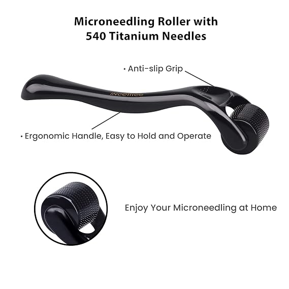 Derma Roller Titanium, Microneedling Roller with 540 Needles, Micro Needle Roller for Men and Women Skincare Tool Home Use - Charcoal Black