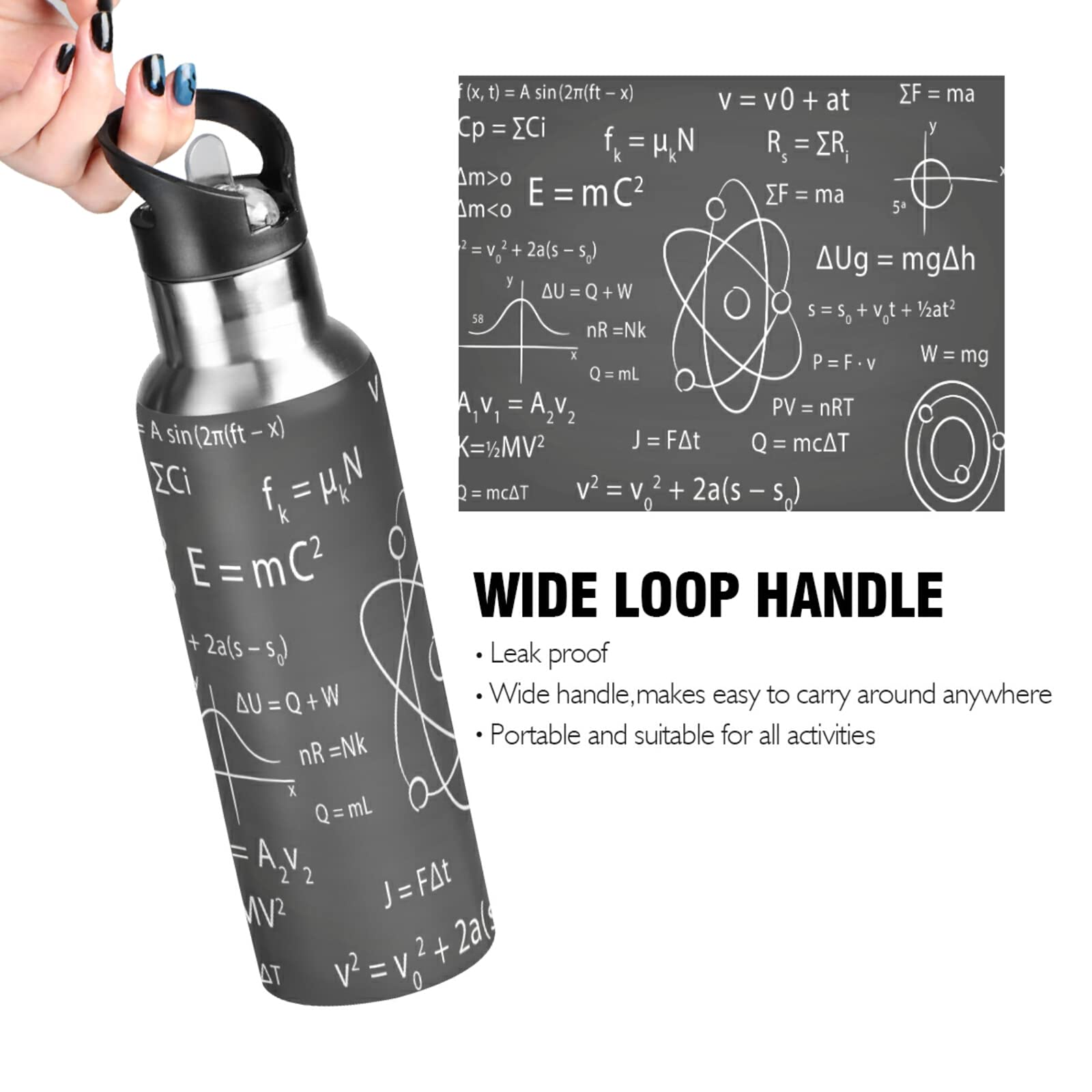 Borraccia Termica JUMBEAR 600 Ml Con Formule Matematiche, Acciaio Inox 304, Cannuccia, Per Palestra E Sport - 4