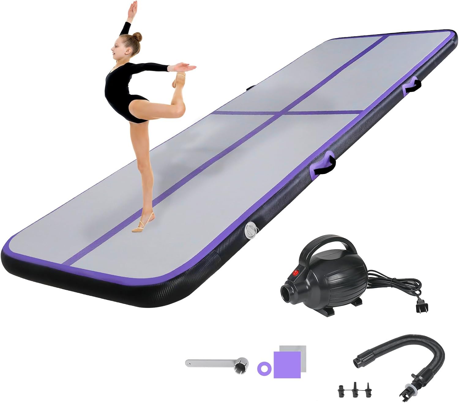 10/20 cm High Gymnastics Mat Tumbling Mat 2/3/4/5/6 m Inflatable Gymnastics Track Mat Air Gym Mat with Air Pump Inflatable Sports Mat for Fitness Outdoors Yoga Training etc