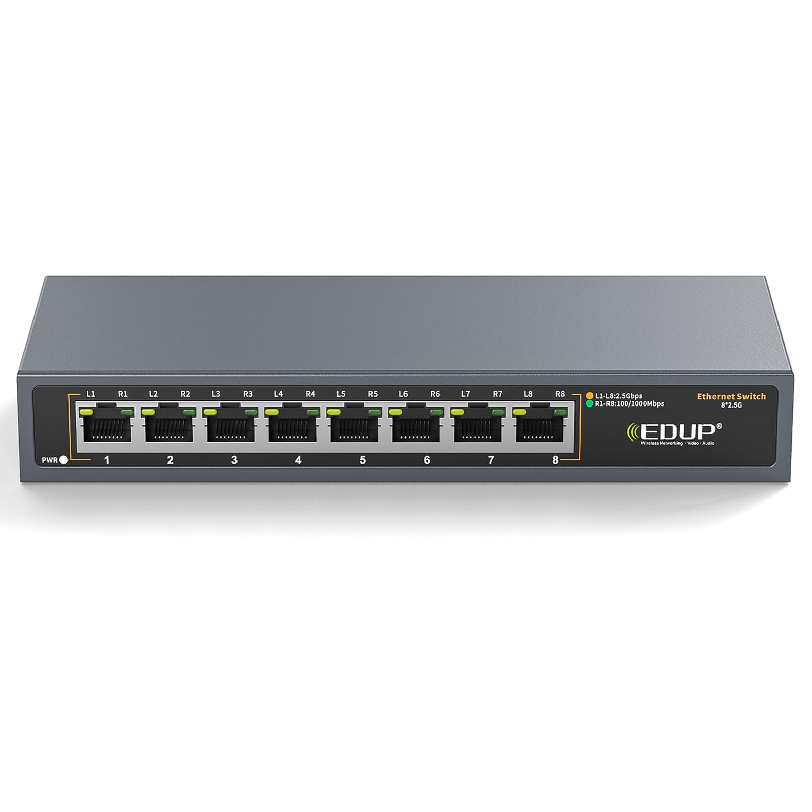 EDUP 2.5G Network Switch, 8 Ports Multi-Gigabit Ethernet Switch, Unmanaged, Fanless, Plug & Play, Reliable Network Splitter, Ideal