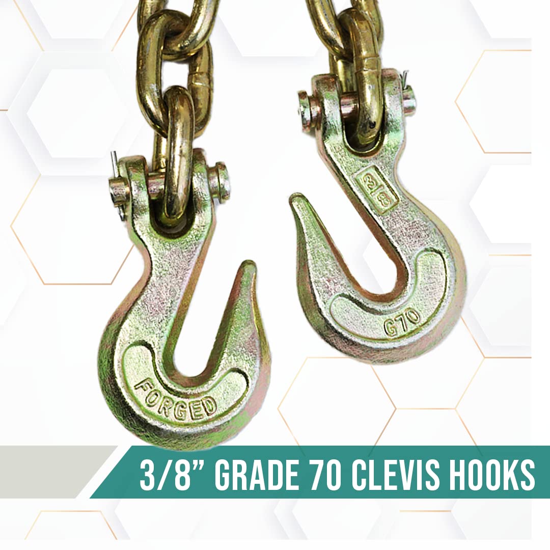 Boxer Heavy Duty Transport Chain with Clevis Hooks 3/8” x 20’, Working Load Limit 6,600 LBS, with Portable Premium Bag - Transporting Towing Tie Down Binding Equipment