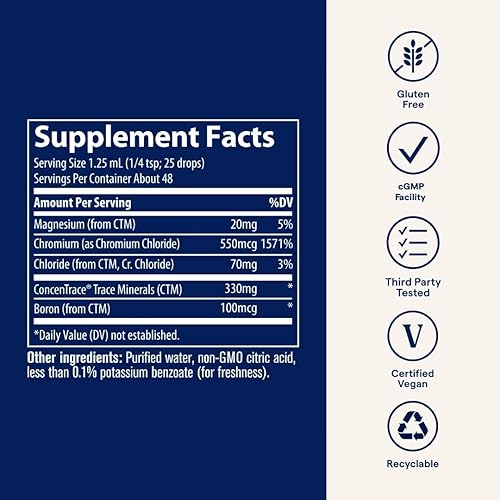 Miniatura 5 de Trace Minerals Cromo iónico 550 mcg – Suplemento dietético para apoyar la energía y el crecimiento muscular – Suplemento líquido en gotas con