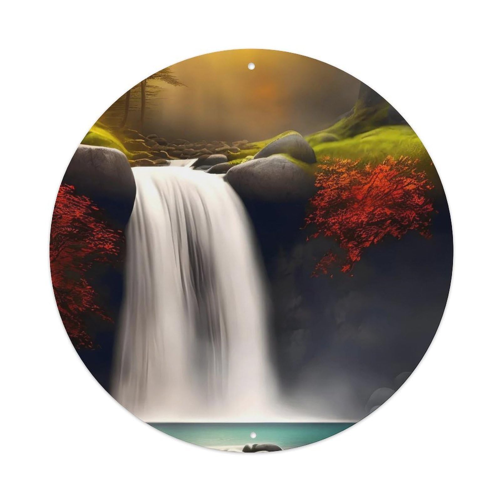 Waterfall Autumn Stream over Rocks Vintage Metal Tin Sign Plaque