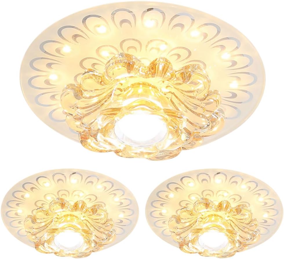 3 Pack Dimmable LED Downlight Recessed LED Crystal Ceiling Light 12W LED Recessed Lighting, Baffle Trim, Daylight Retrofit Downlight for Kitchen, Living Room,Corridor Spotlights
