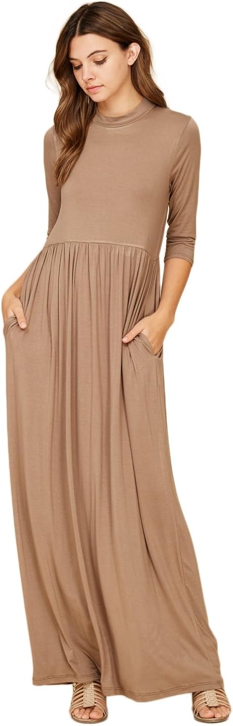Annabelle Women's 3/4 Sleeve Long Maxi Dresses with Side Pockets