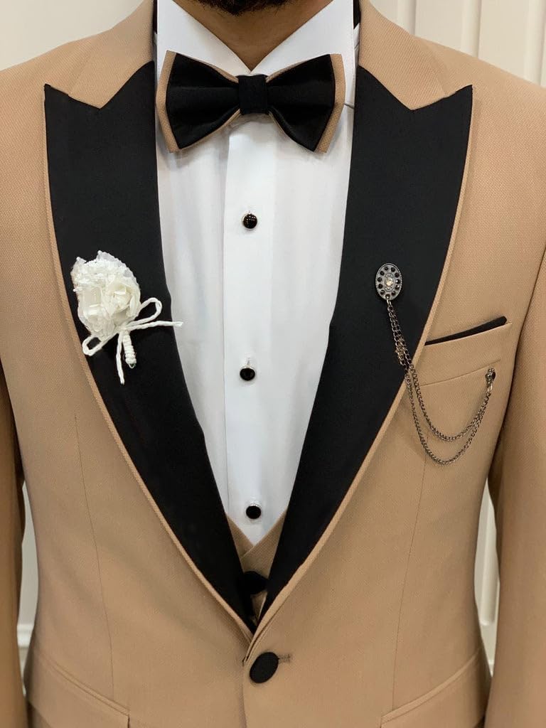 SHUZHXLZANGY Men's Tuxedo Suit 3 Piece Suits for Men Slim Fit Wedding Prom Tuxedo for Men Formal Business Suit