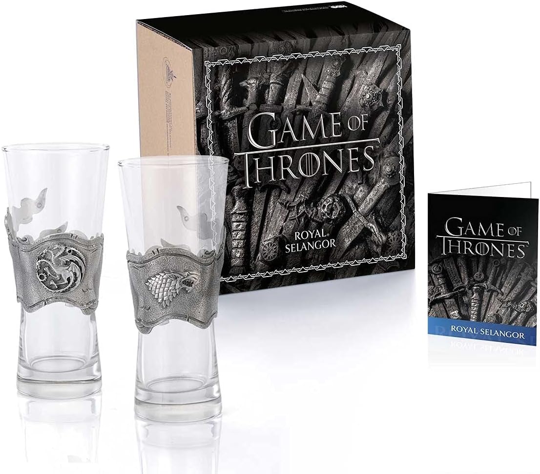 Royal Selangor Hand Finished Game of Thrones Collection Pewter Ice & Fire Pilsner Pair Gift