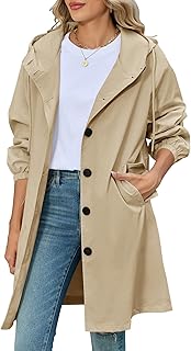Trench Coats for Women Long Lightweight Hooded Trench Coat, Solid Colour...