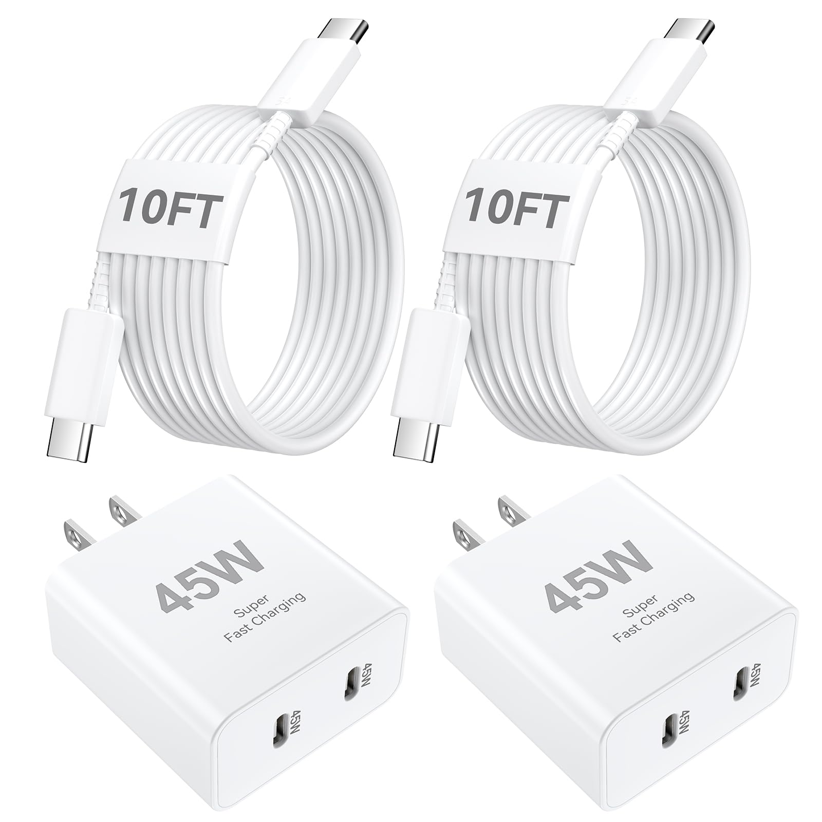 iPhone 17 16 15 Charger Fast Charging PD 45W 2-Port, 10 FT USB C Cable iPhone 17/16/15 Pro max Charging Long Cord with Apple Charger Block for iPhone