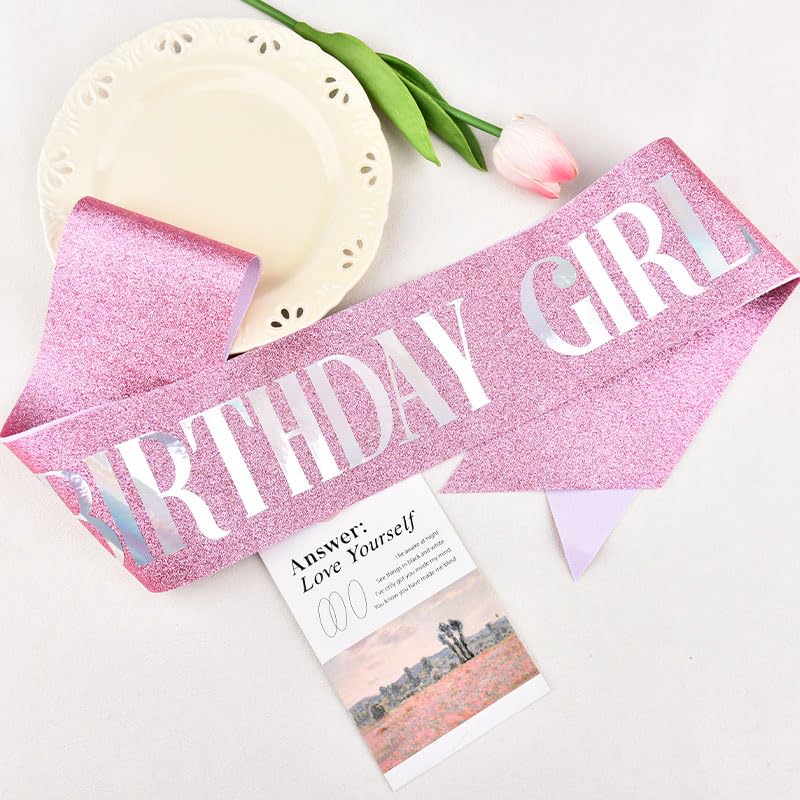 Guqqeuc Glitter Birthday Girl Sash for Women Girls Happy Bday Party Supplies 18th 16th 21st Year Old Sashes for Women3