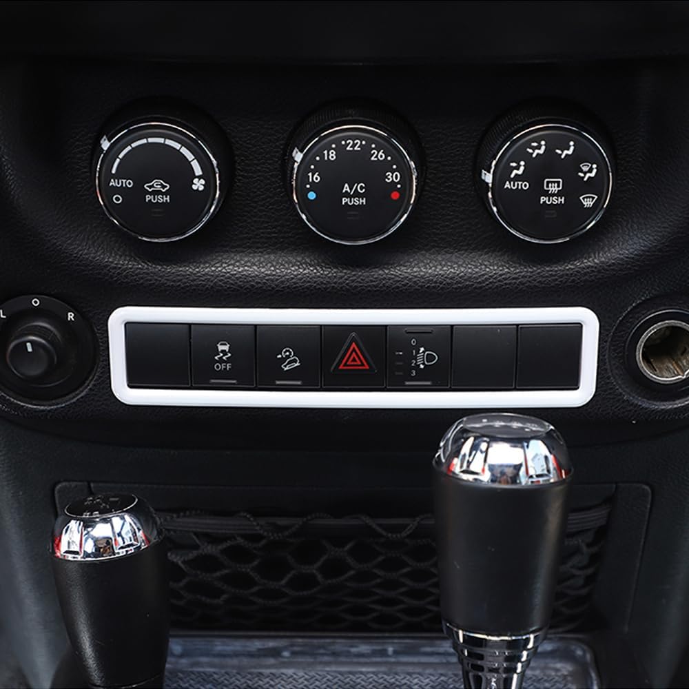 Center Dash Emergency Light Lamp Switch Cover Trim Frame for Jeep Wrangler JK 2011-2017 Center Console Control Decoration Interior Accessories (White)