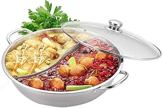 Stainless Steel Hot Pot with Divider for Induction Cooktop Gas Stove Dual Sided Induction Cooktop Gas Stove Rice Cooker, Steamer Heat Resistant Dishwasher Safe for Slow Cookers 1 PCS