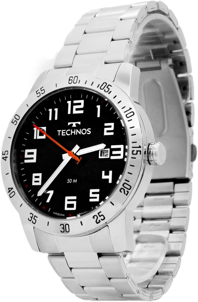 Relógio Masculino Militar Aço inoxidável Prata Analógico Resistente a Água Original Technos 2115MYI1P