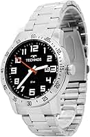 Relógio Masculino Militar Aço inoxidável Prata Analógico Resistente a Água Original Technos 2115MYI1P