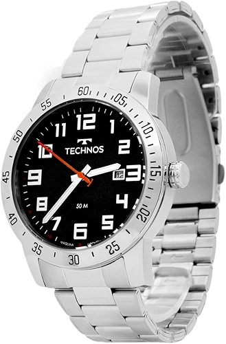 Relógio Masculino Militar Aço inoxidável Prata Analógico Resistente a Água Original Technos 2115MYI1P