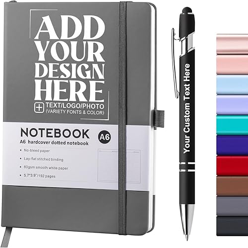 Miniatura 14 de Cuaderno personalizado con bolígrafo, cuaderno A6 personalizable con logotipo/texto/imagen personalizados para el trabajo, la escuela, 192 páginas