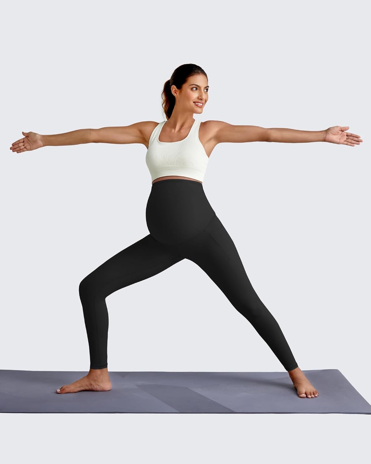 G4Free Maternity Leggings for Women Over The Belly Pregnancy Yoga Pants with Pockets Soft Activewear(Black,M,25") - Image 2