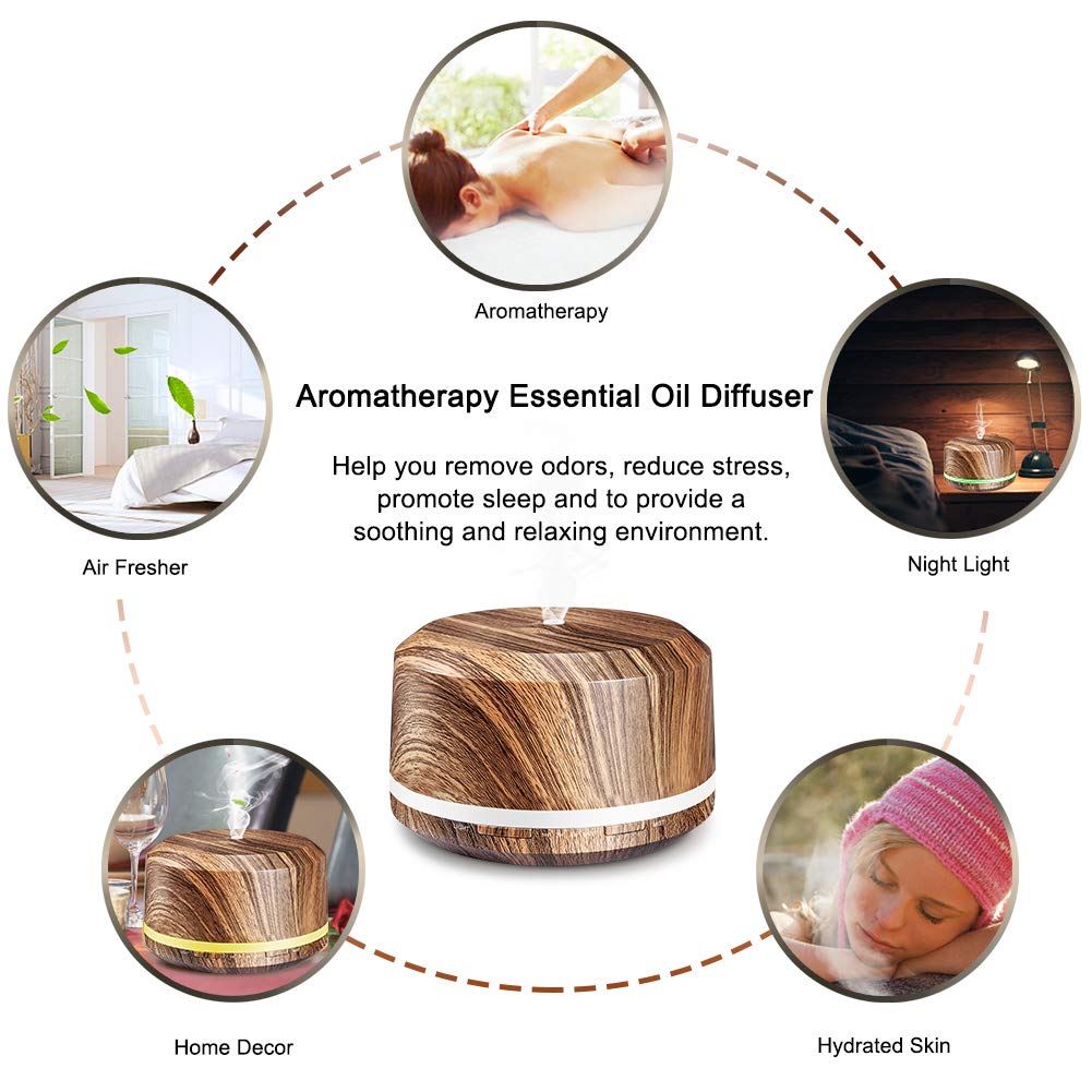 Essential Oil Diffuser 450ml, BAXIA TECHNOLOGY Aromatherapy Diffusers for Essential Oils Ultrasonic Humidifiers with Timer, Waterless Auto Shut-off for Large Room Office Yoga Spa (Dark Wood Grain)