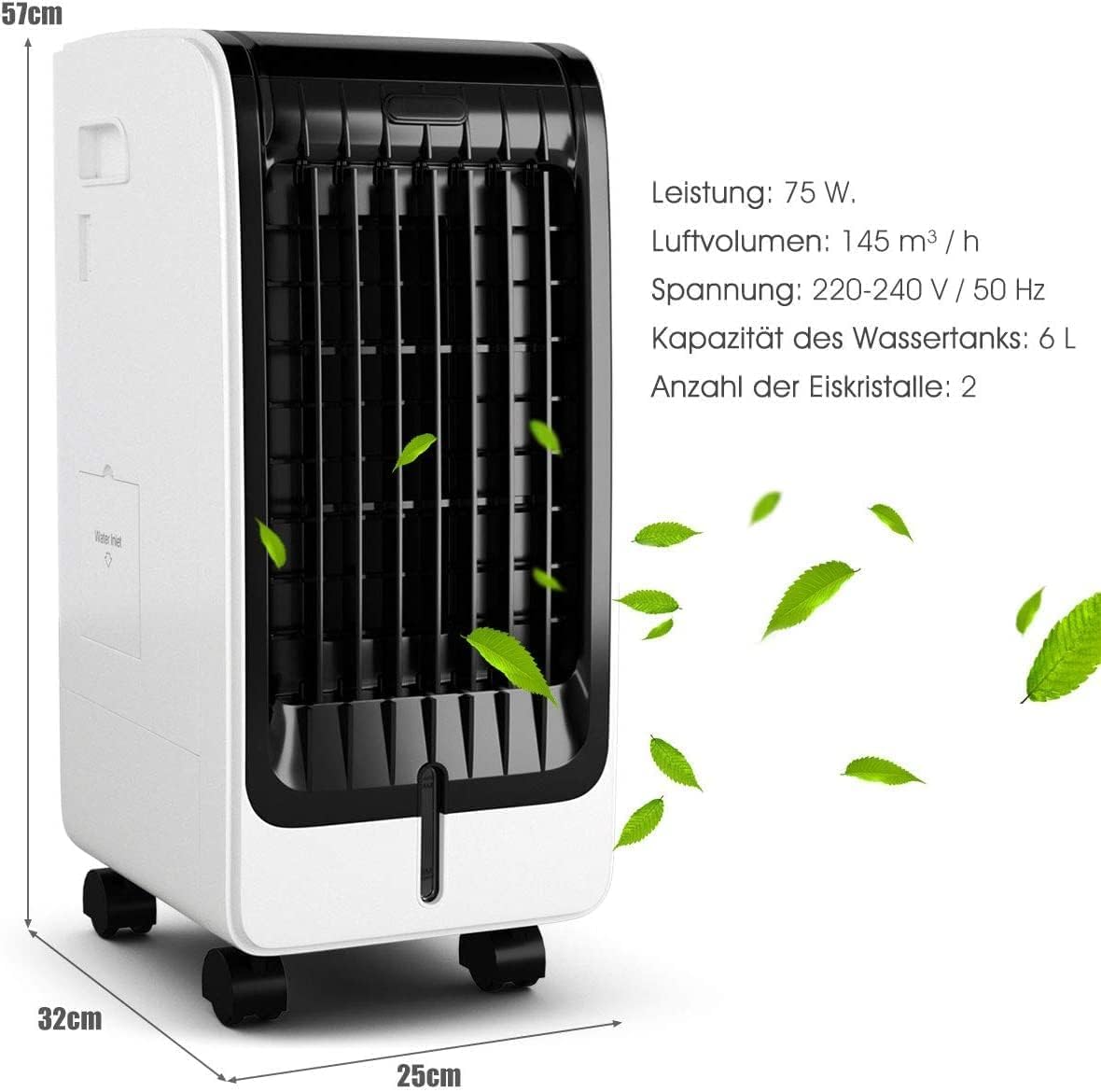 RELAX4LIFE Luftkühler, 3 in 1 Mobile Klimaanlage, 6L Wassertank/3 Geschwindigkeiten/8H-Timer, Luftkühler 75W & Ventilator & Luftbefeuchter, Air Cooler mit Rollen, Fernbedienung, 2 Kühlakkus