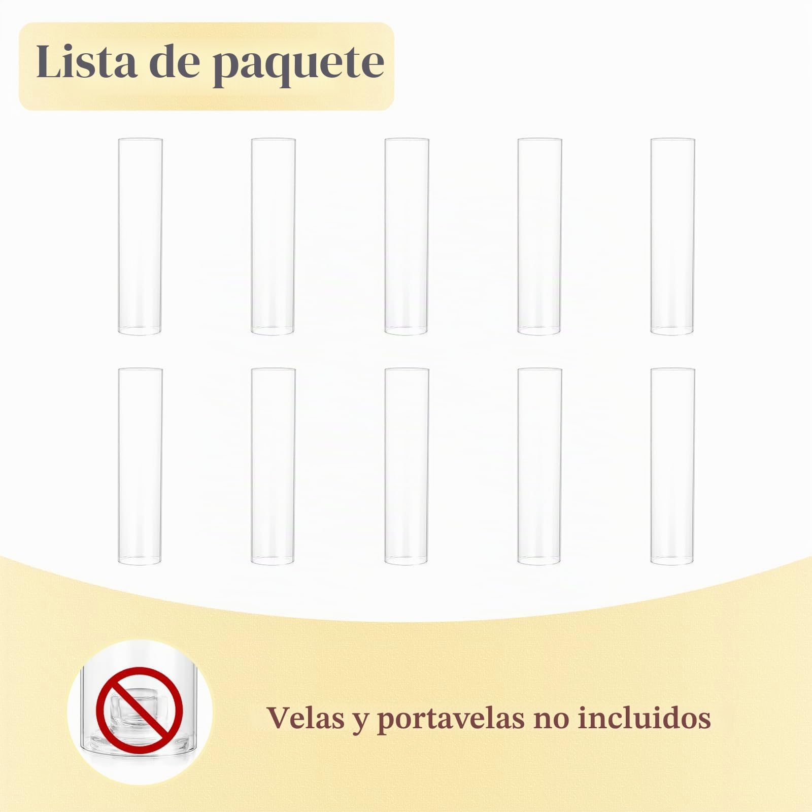 Cilindros de cristal para velas Portavelas de cristal: Hewory Set de 10 cilindros de cristal sin fondo para decoración de bodas farol de cristal para decoración de mesa boda Navidad portavelas