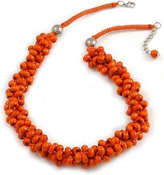 Avalaya Statement Collana Lunga Geometrica Con Perline In Legno Rosso, Design Etnico, Lunghezza 66 Cm - 3