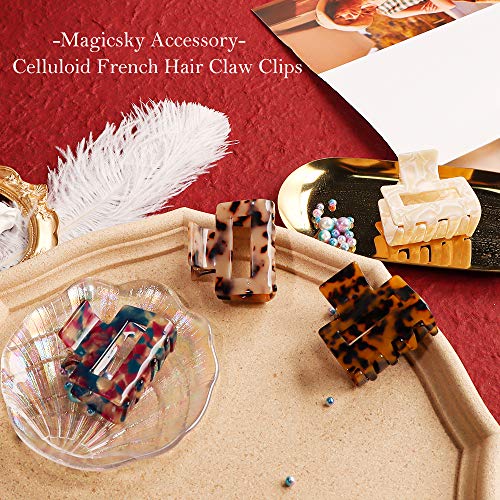 MagicSky 4PCS Hair Claw Clips, Acrylic Hair Banana Barrettes, Celluloid French Butterfly Jaw Clips, Tortoise Shell Grip Pin Teeth Clamp -Leopard print Stylish Hair Accessories for Women Girls