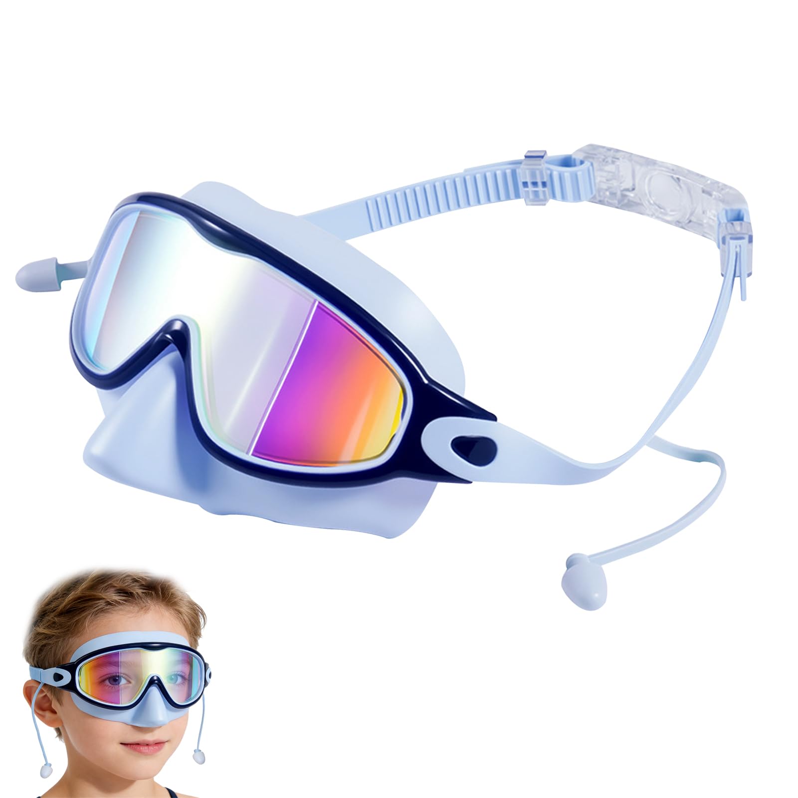 BSITSSS Kids Swimming Goggles with Nose Cover for Ages 4-14, Kids Goggles, Kid Swim Goggles Silicone Nose Bridge Clear Vision Anti Fog Waterproof UV Protection, Swimming Googles with earplugs