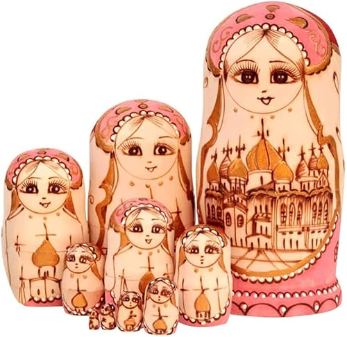 OLOTU - Juego de 10 muñecas rusas de anidación Baboushka, pintura a mano, muñecas apilables Matryoshka para niños, juguete y decoración del hogar