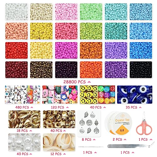 Jojaneas 28800Pcs 2Mm Glass Seed Beads 24 Colors Bracelet Making Kit Tiny Beads Set,Necklace Ring Making Kits #TOP1