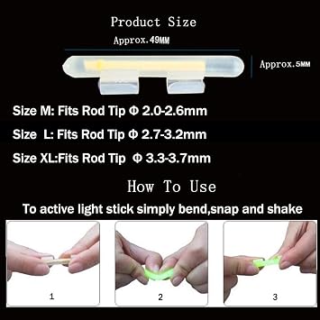 QualyQualy Clip-On Fishing Glow Sticks for Pole, Fishing Rod Tip Light Fishing Pole Light Sticks Bulk Kit 100 Pcs 20 Pcs