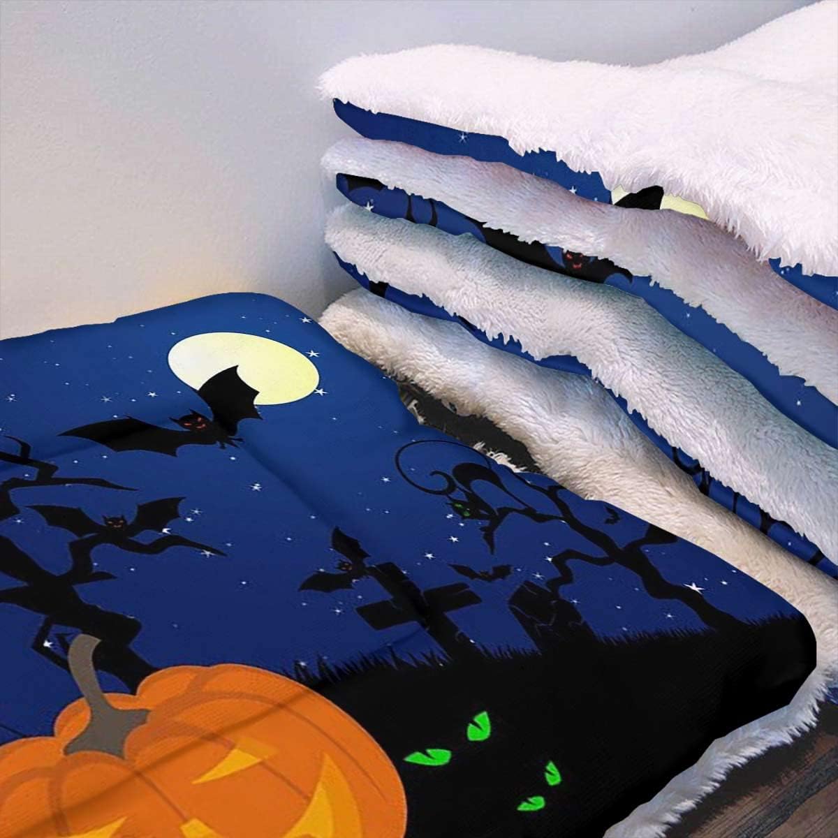 review Orange Black Cat Bed Pad Dog Blanket Mat Gothic Halloween Haunted Soft Flannel Thickened Pet Soft Fleece Pad Pet Bed Mat Halloween 19