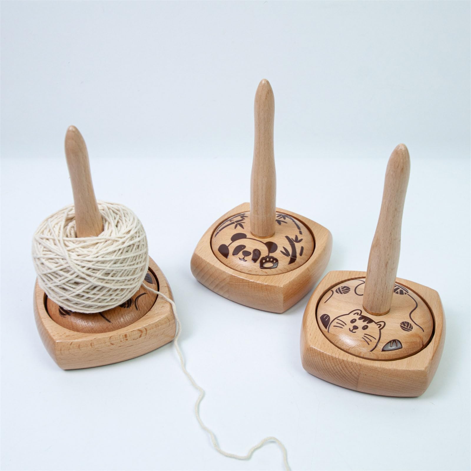 Soporte giratorio de madera para bolas giratorias, soporte para bolas, dispensador de ganchillo, bobinador de hilo de ganchillo, carrete de hilo de ganchillo