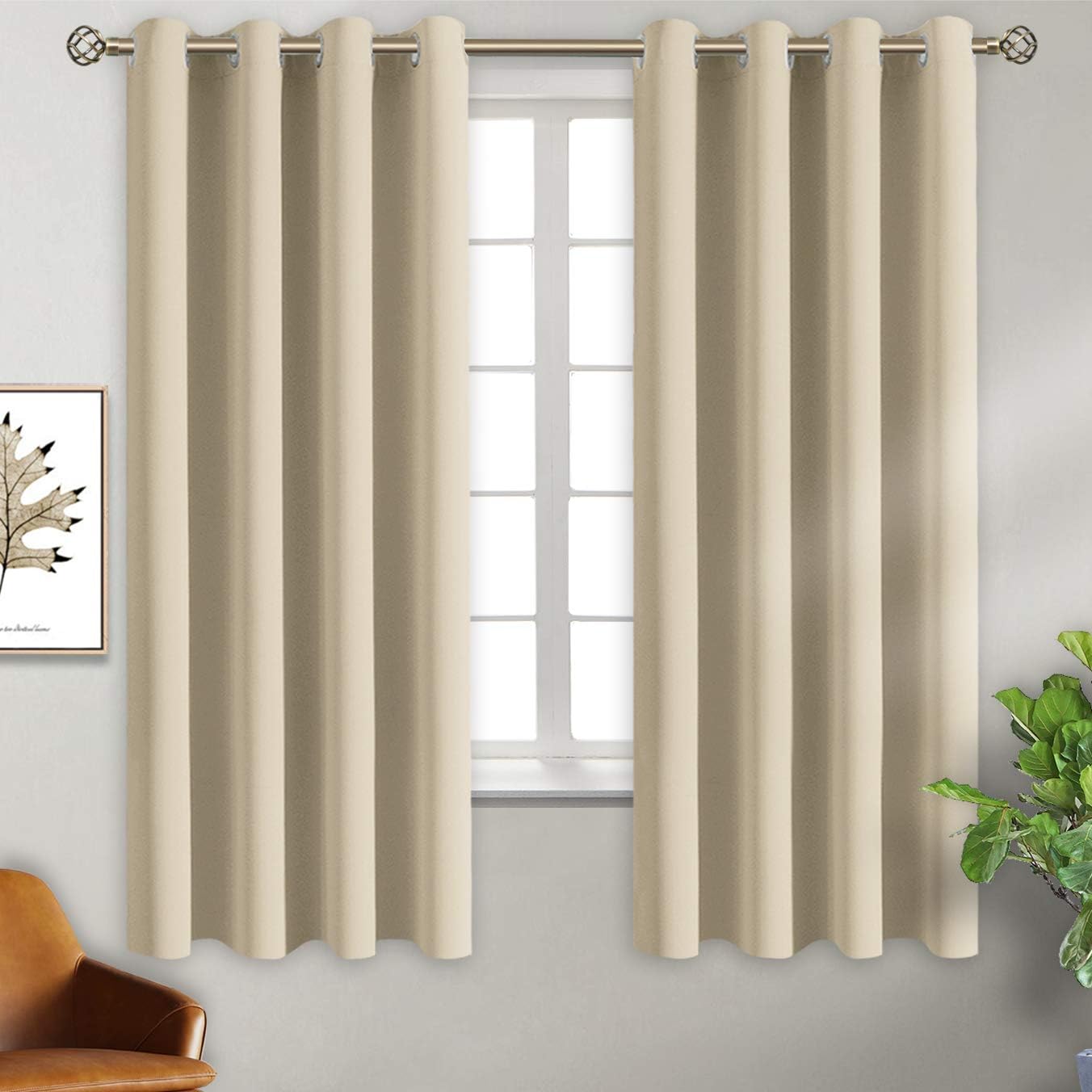 BGment Room Darkening Curtains for Bedroom - Grommet Thermal Insulated Window Treatments Light Blocking Curtains for Living Room, Set of 2 Panels, Each 46 x 63 Inch, Beige