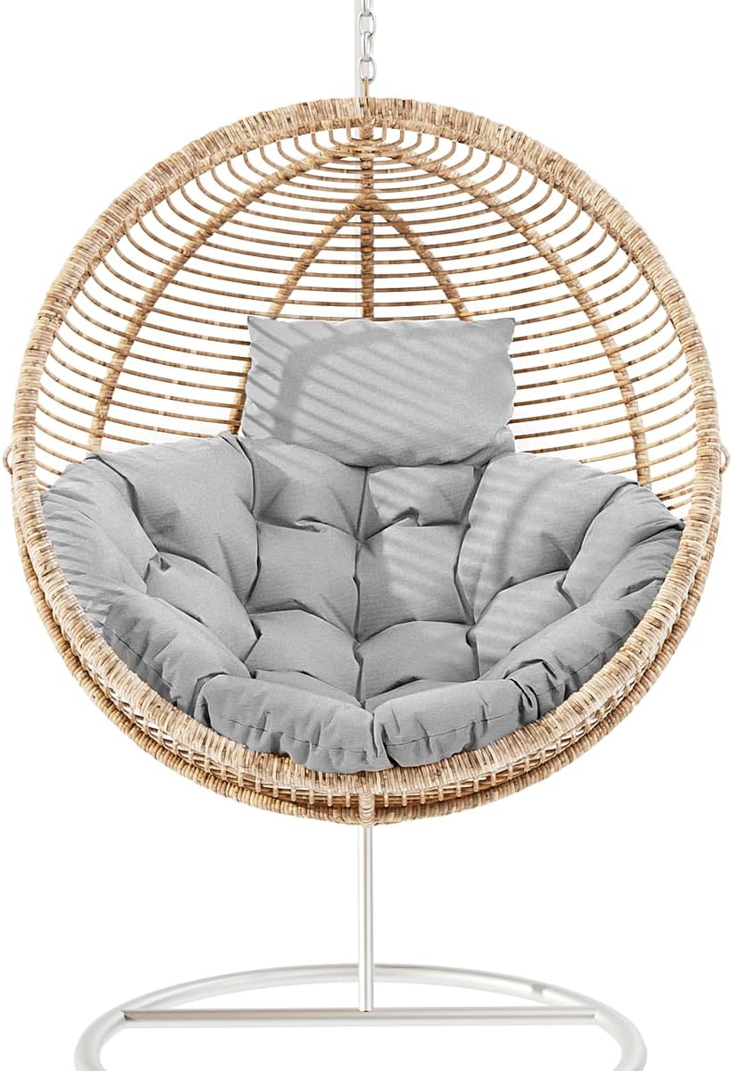 Hanging Egg Chair Cushion 44"x44", Egg Chair Cushion Replacement Outdoor, Round Thick Cushion for Swing Chairs, Washable Hammock Chair Cushion Cover, Patio Furniture Cushions Beige (Grey)