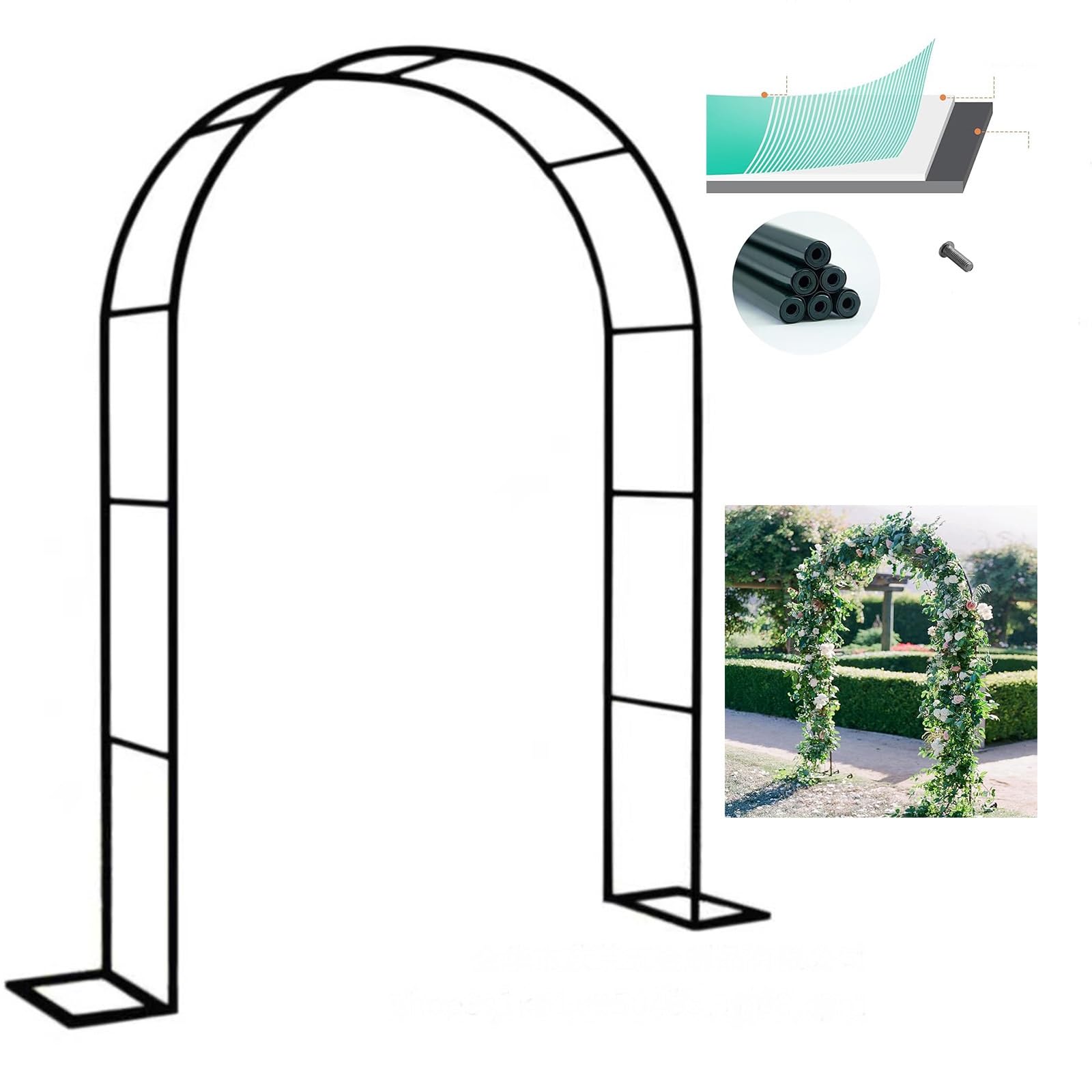Wetterbeständiges Metall-Gartenbogen-Stallgitter für Kletterpflanzen, 120 x 220 cm, 180 x 220 cm, 350 x 220 cm, schwarz, perfekt für Hochzeiten und Outdoor-Dekoration