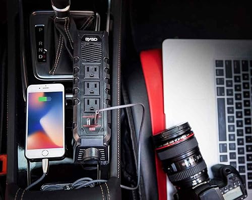 Miniatura 2 de BYGD Inversor de corriente de coche de 150 W para vehículos, DC 12 V a 110 V CA adaptador de enchufe de coche convertidor de salida con 1 toma de