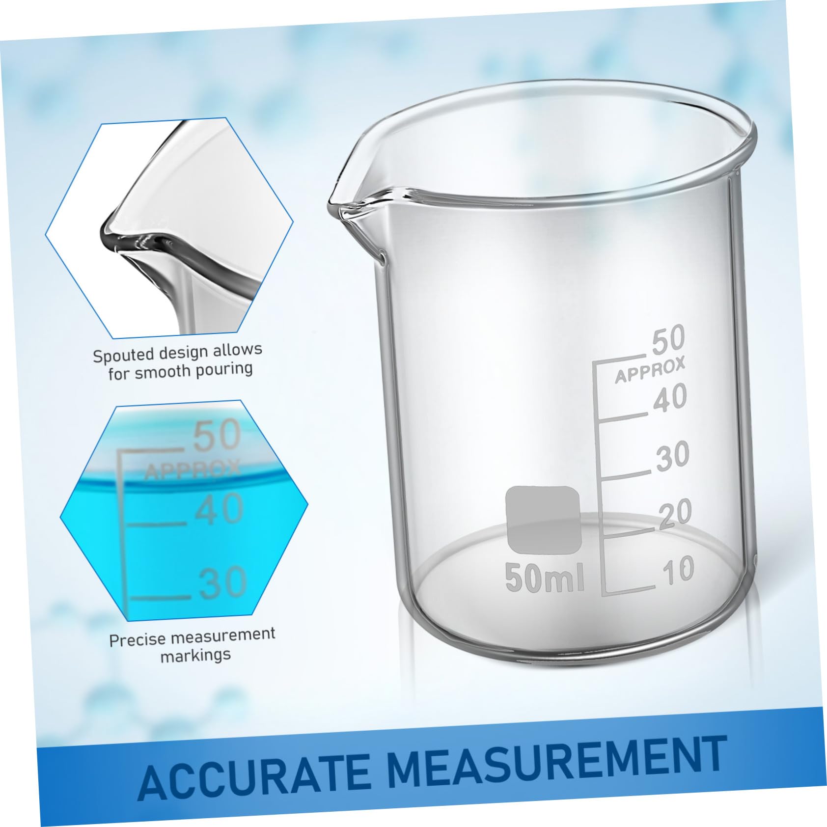 20 Pezzi becher bicchieri graduati tazze borosilicato tazza per esperimenti scientifici volumetrico cilindri graduati trasparenti bicchiere da in vetro Trasparente