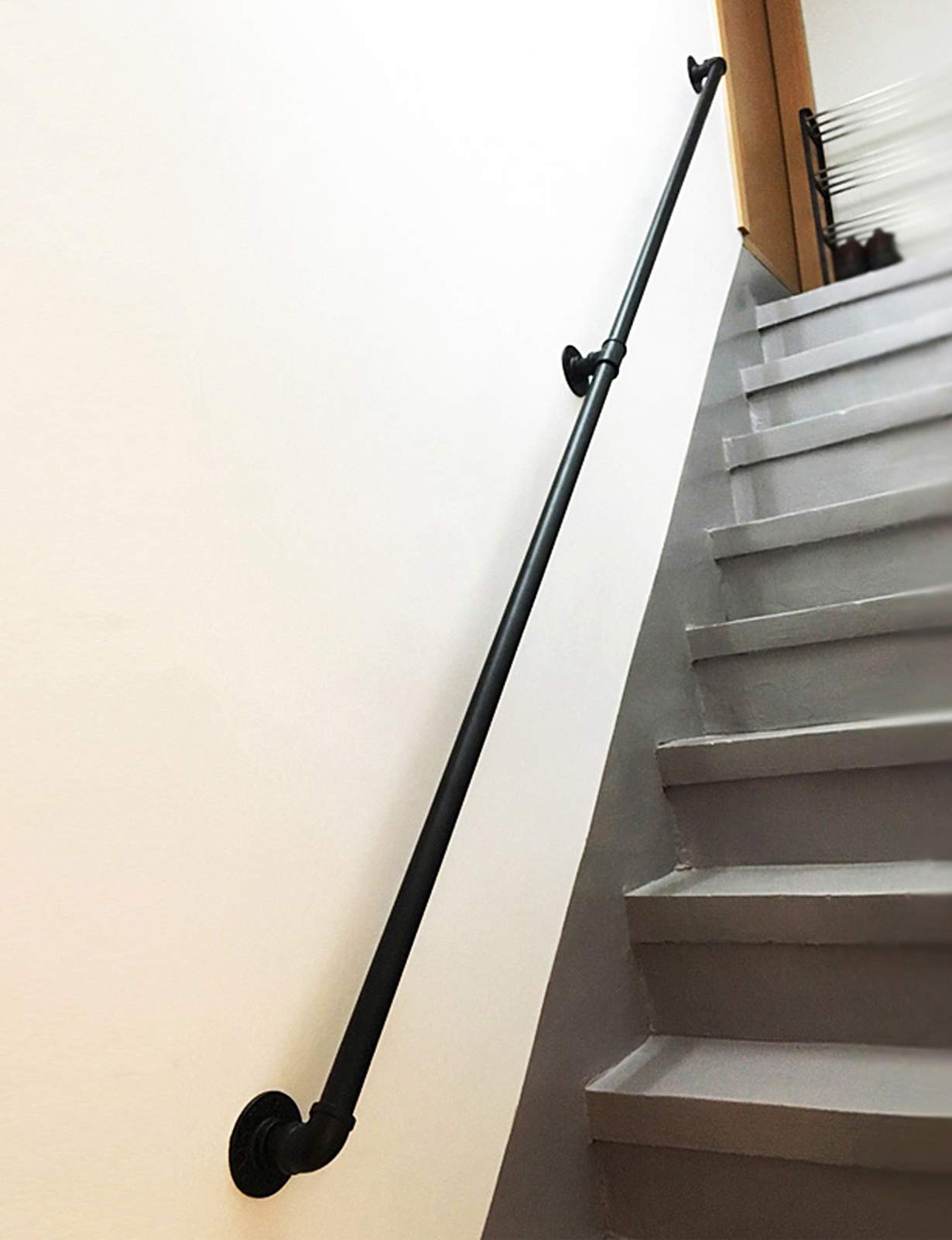Industriel Garde-Corps pour escaliers Ensemble de Main Courante de sous-Sol Black Pipe Barre de Support en Fonte Marche extérieure intérieure, Supporte 440 Livres