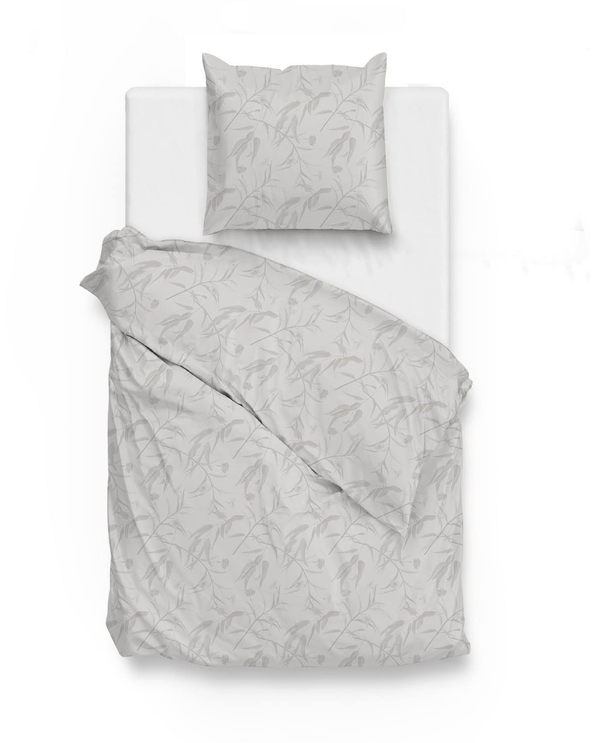 Housse de couette anti-plis en satin de coton gris Zohome Fiori